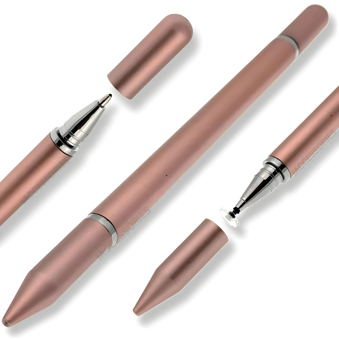 iAccessories 2 in 1 Fine Point Silicon Disc Tip Stylus with Ballpoint Pen for All Touch Screen Devices - Mobile Phones Android Tablets iOS Pads - Rose Gold - iAccessories