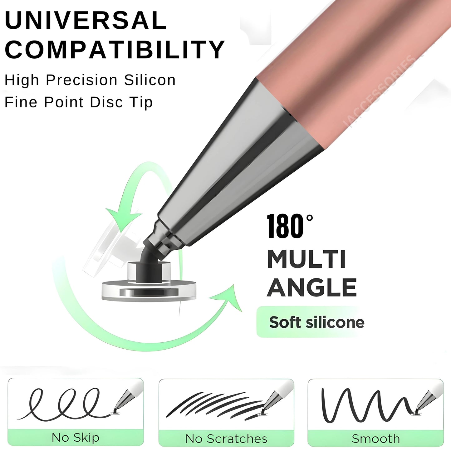Rose Gold Dual-Tip Stylus for all touch screens, featuring high precision and universal compatibility.
