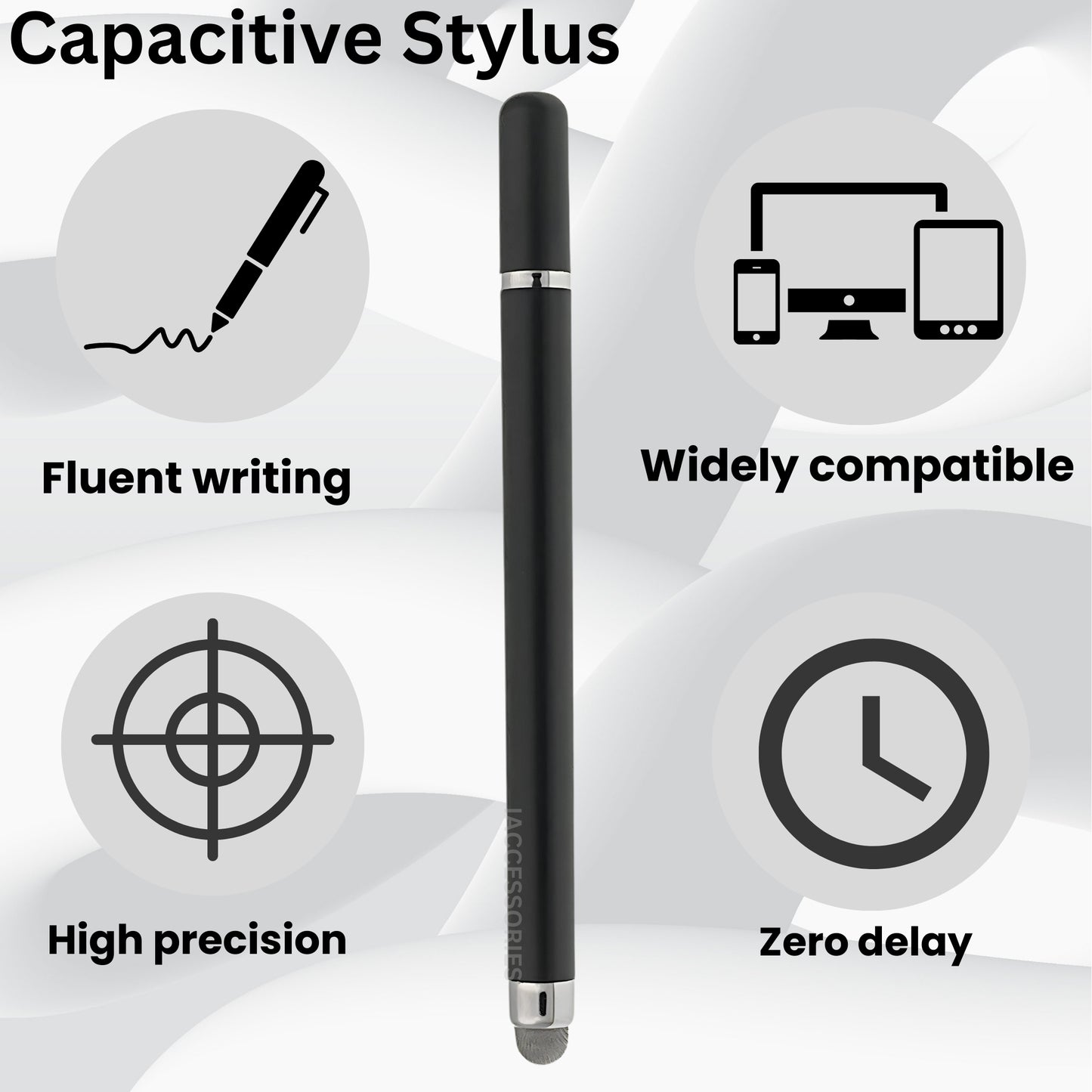 iAccessories capacitive stylus pen features: fluent writing, high precision, zero delay, widely compatible with devices.