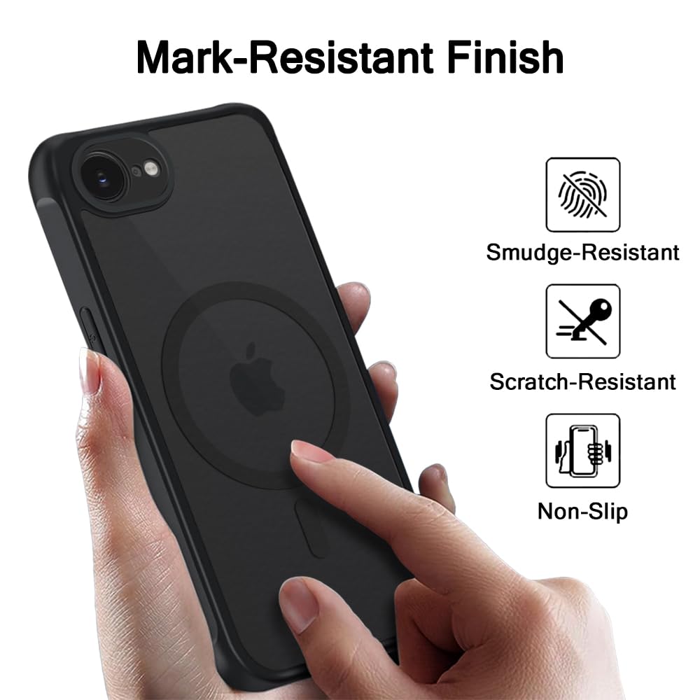 TheGiftKart Matte Frosted MagSafe Case for iPhone 16e – Black