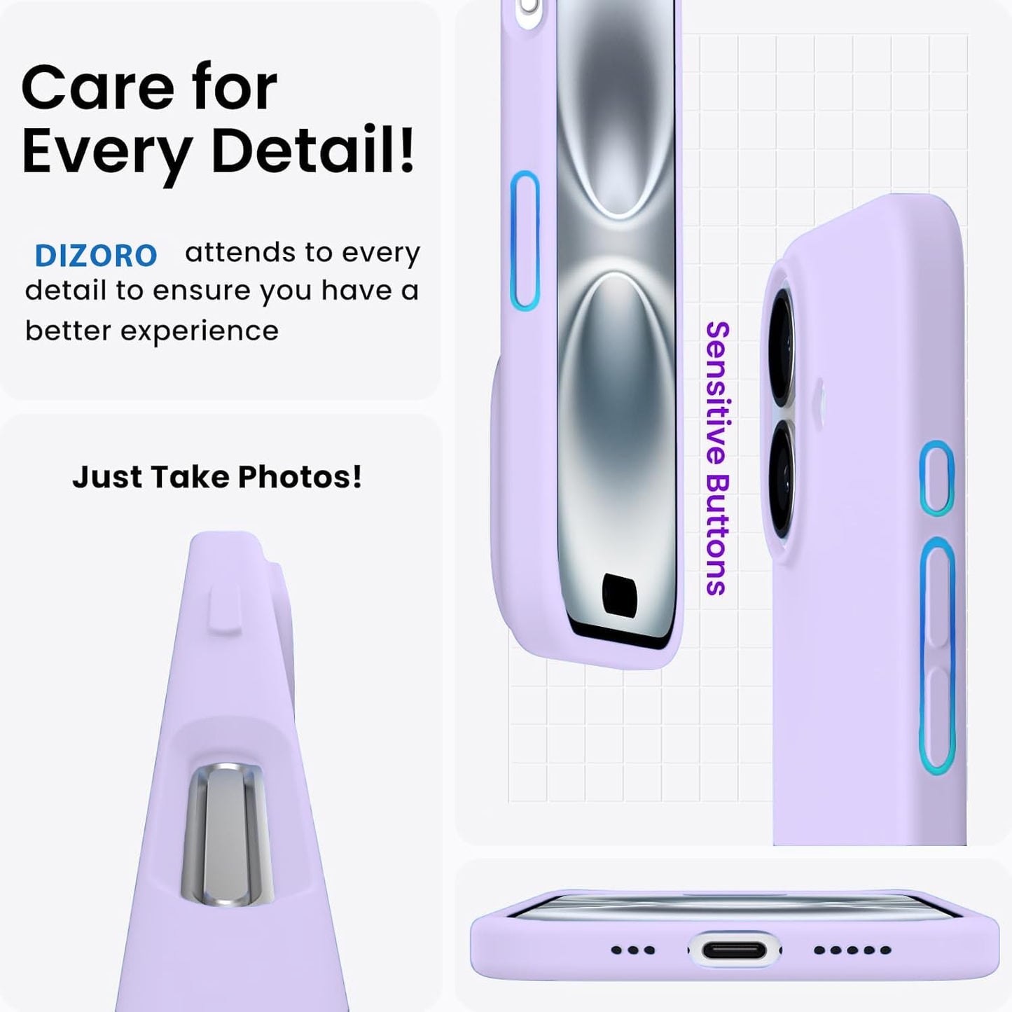 DIZORO Slim Liquid Silicone Case for iPhone 16 Plus – Purple