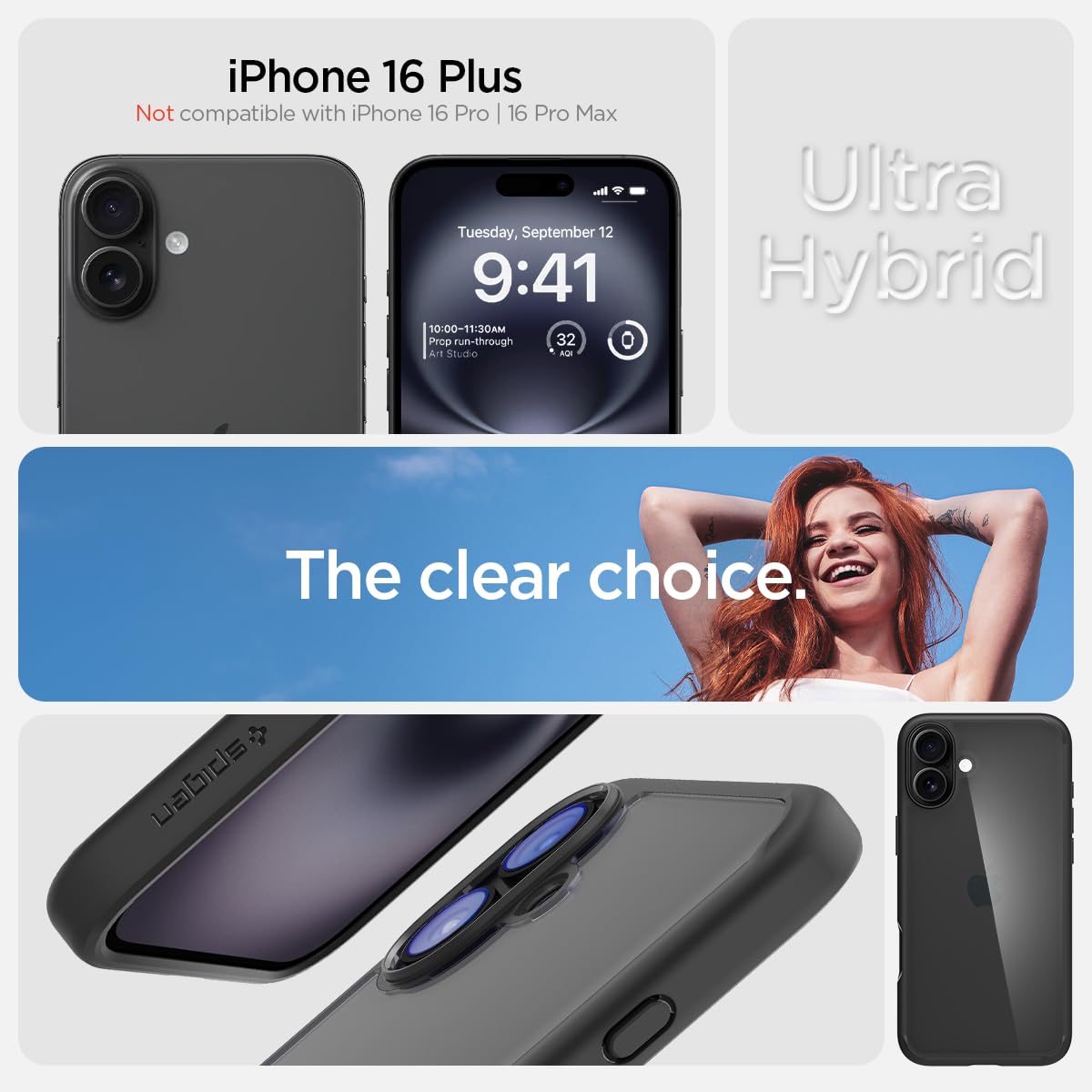Spigen Ultra Hybrid Back Case for iPhone 16 Plus – Black