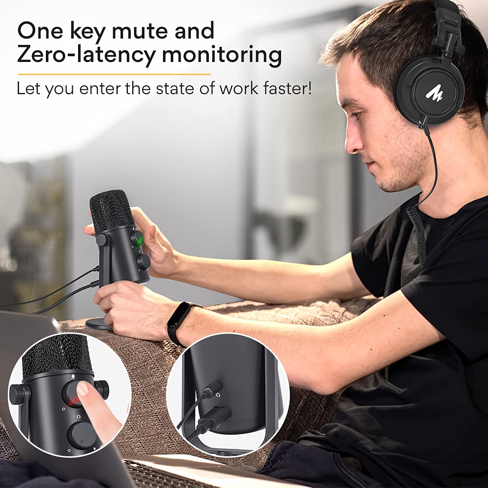 MAONO AU-902 USB Condenser Mic – Podcast, Gaming, YouTube