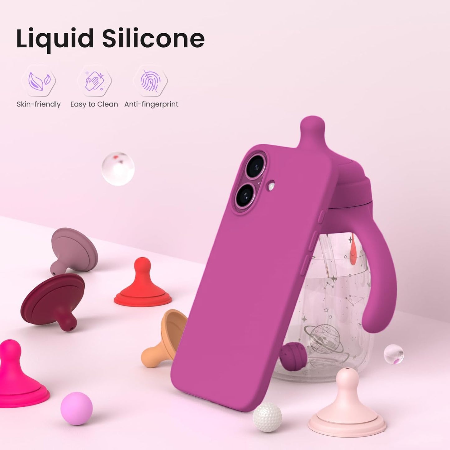 DIZORO Slim Liquid Silicone Case for iPhone 16 Plus – Pink