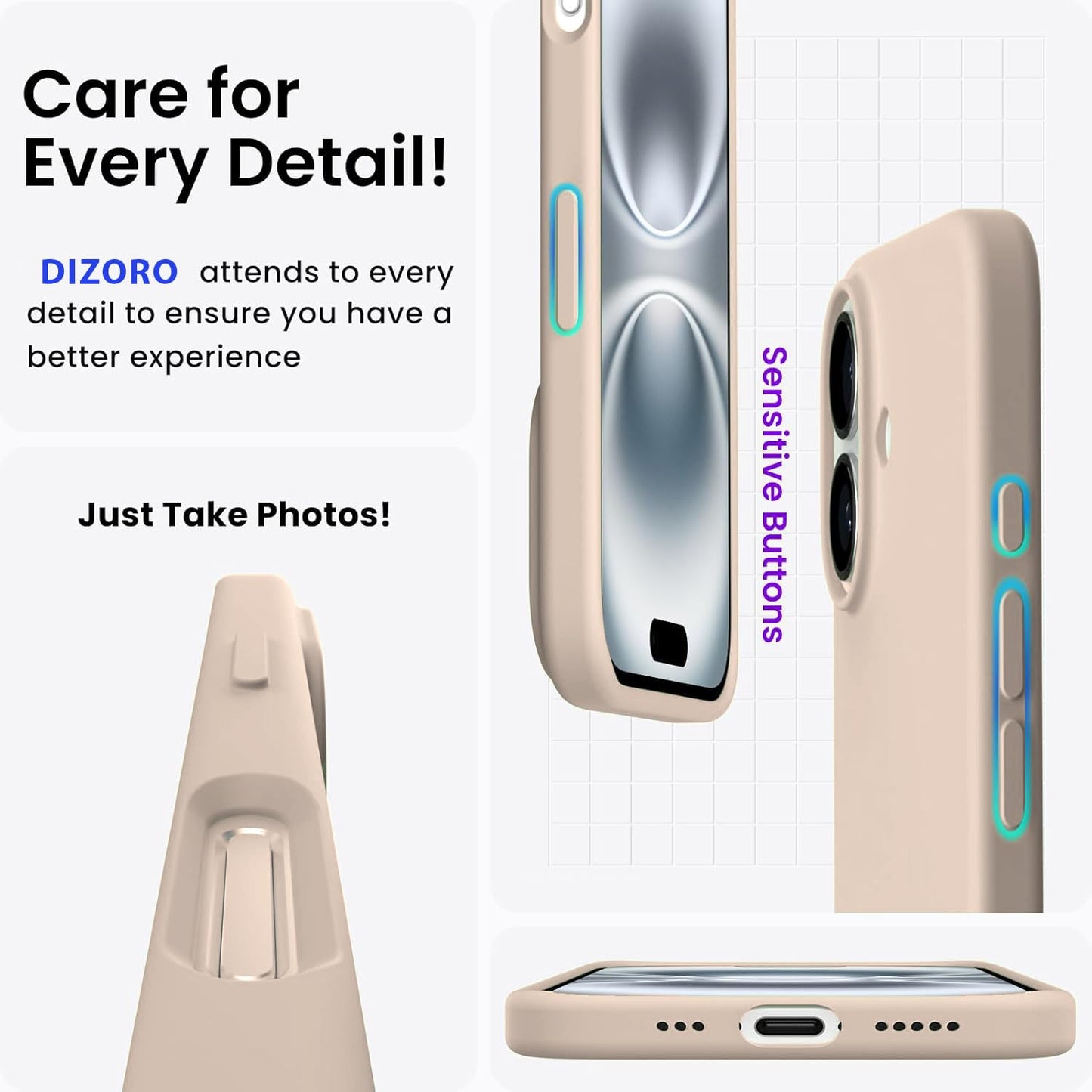 DIZORO Slim Liquid Silicone Case for iPhone 16 Plus – Desert