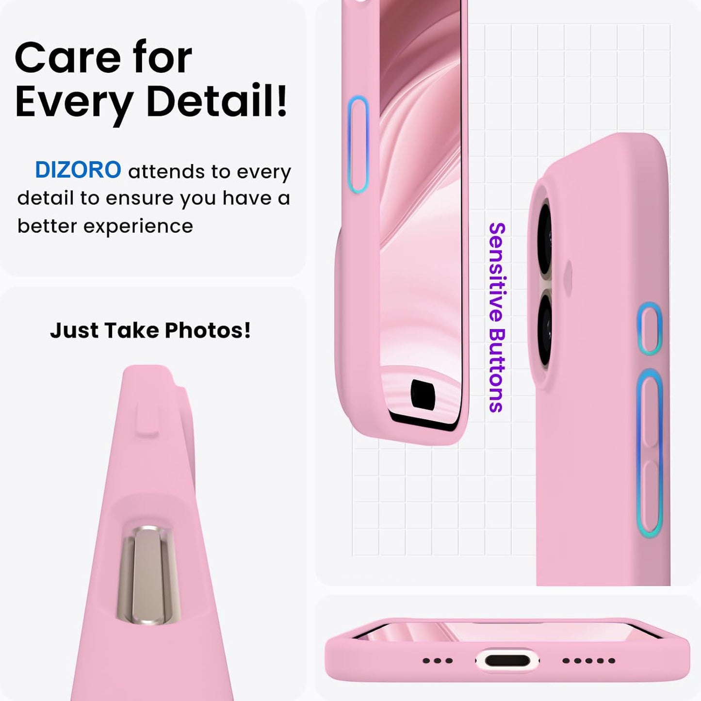 DIZORO Slim Liquid Silicone Case for iPhone 16 Plus – Pink