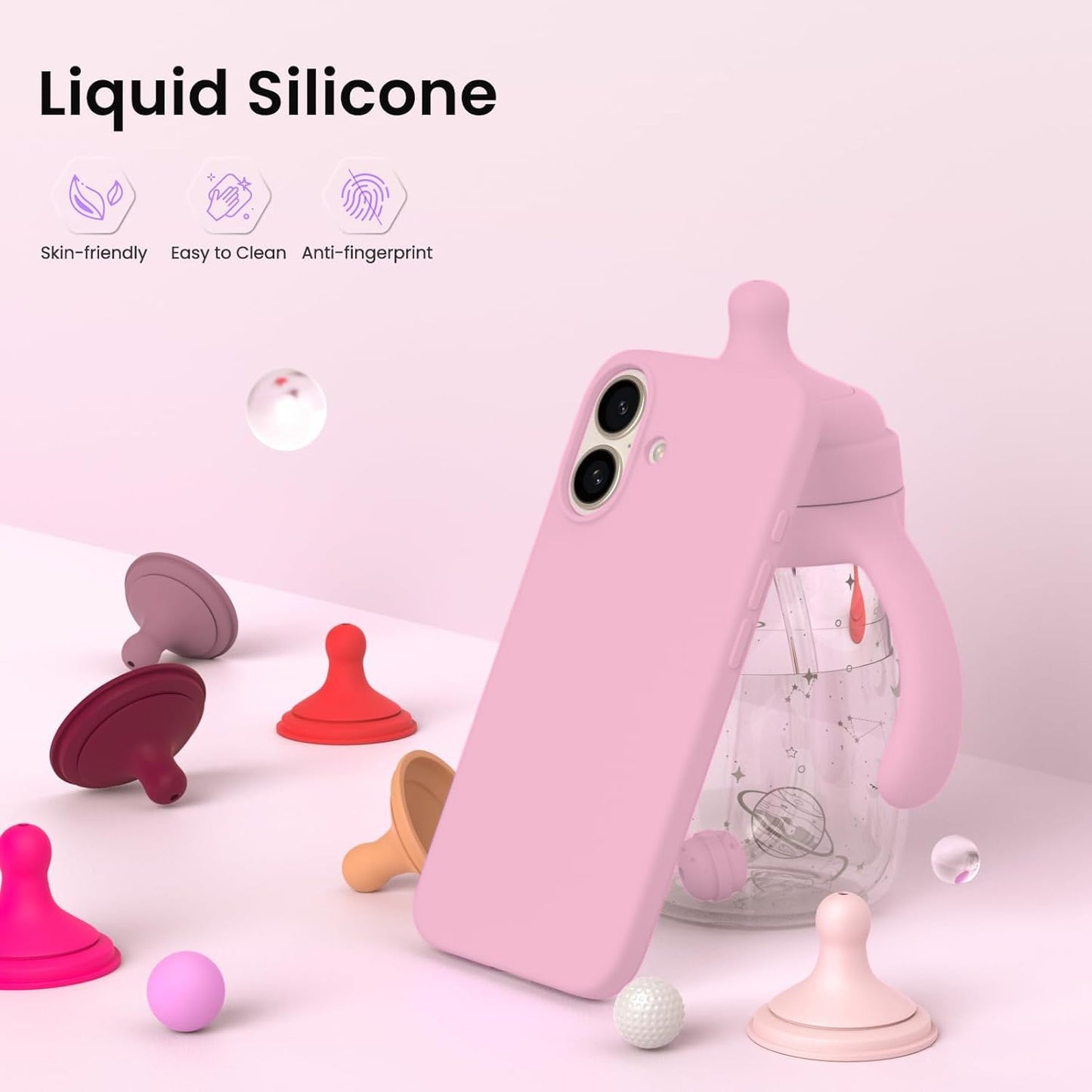 DIZORO Slim Liquid Silicone Case for iPhone 16 Plus – Pink