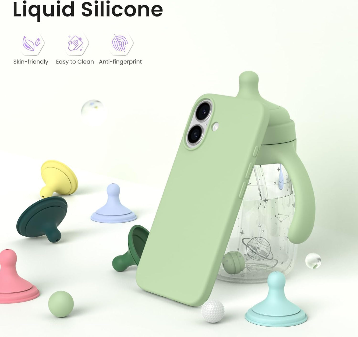 DIZORO Slim Liquid Silicone Case for iPhone 16 Plus – Matcha