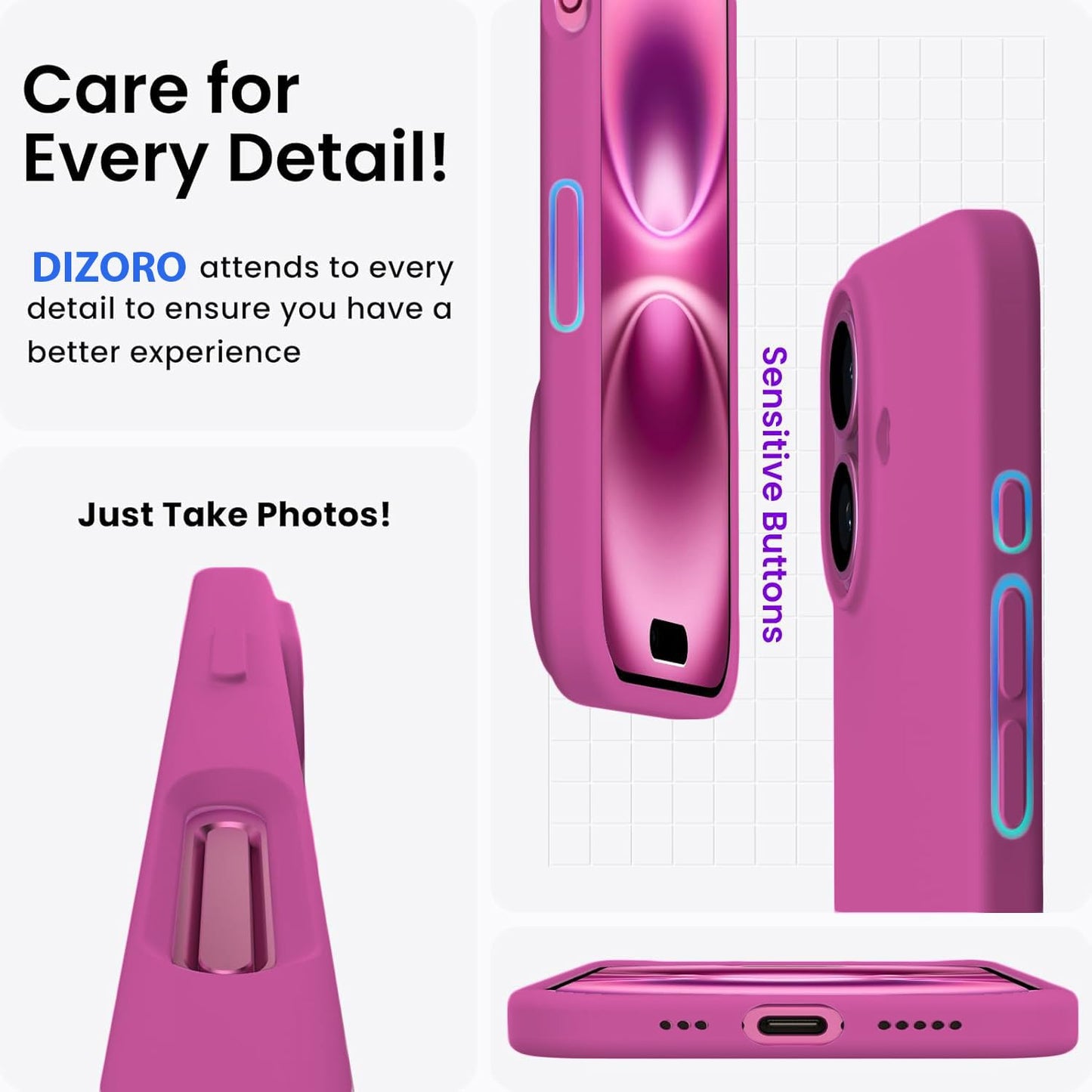 DIZORO Slim Liquid Silicone Case for iPhone 16 Plus – Pink