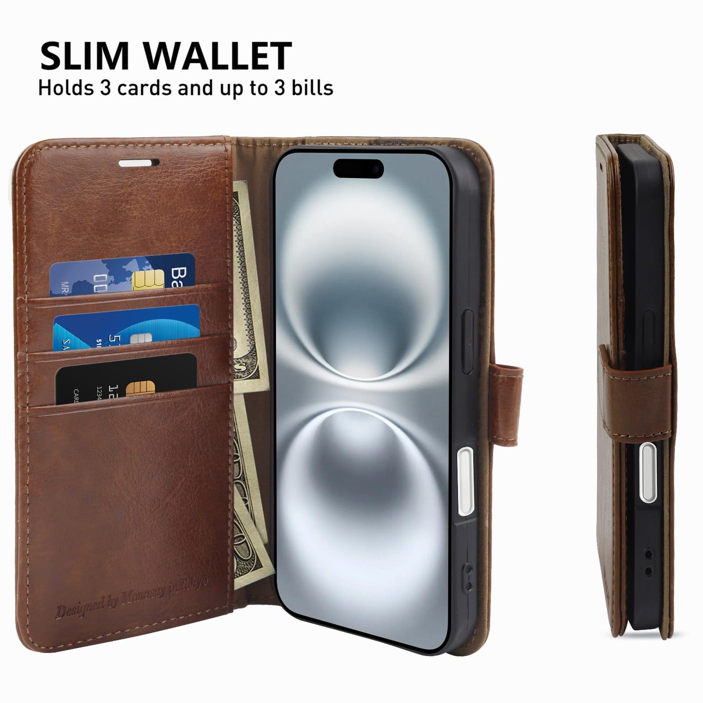MONASAY Vegan Leather Wallet Case for iPhone 16 Plus