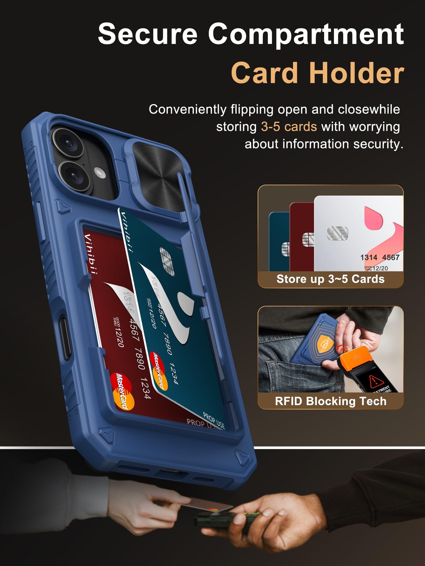 Vihibii Wallet Case for iPhone 16 Plus – RFID & Shockproof