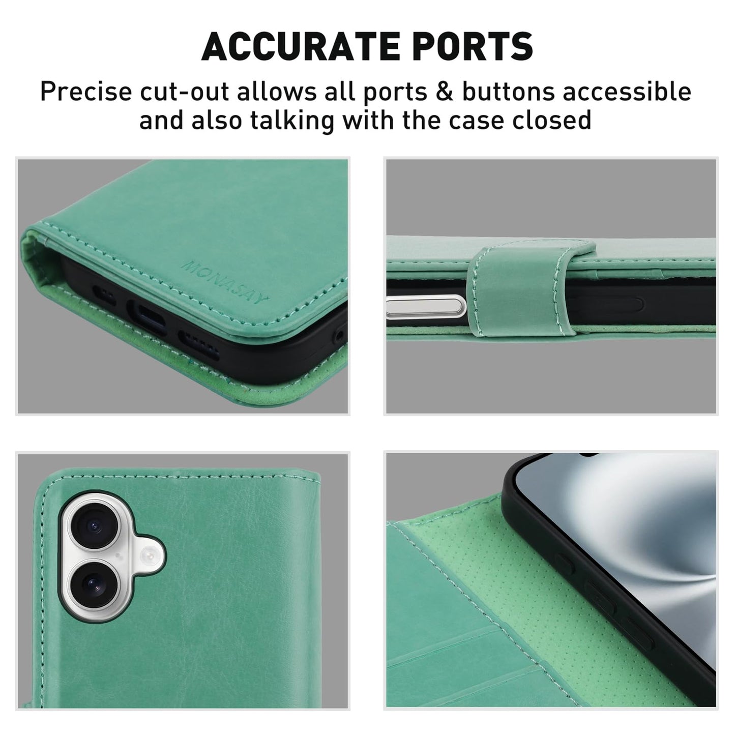 MONASAY Vegan Leather Wallet Case for iPhone 16 Plus