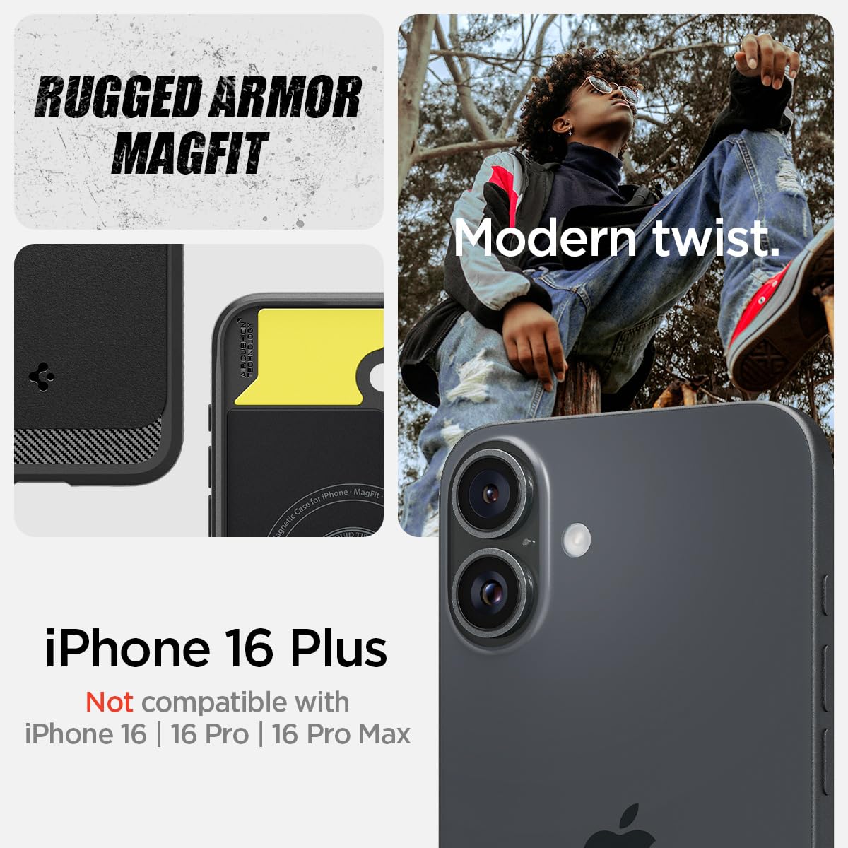 Spigen Rugged Armor MagFit Case for iPhone 16 Plus – Black