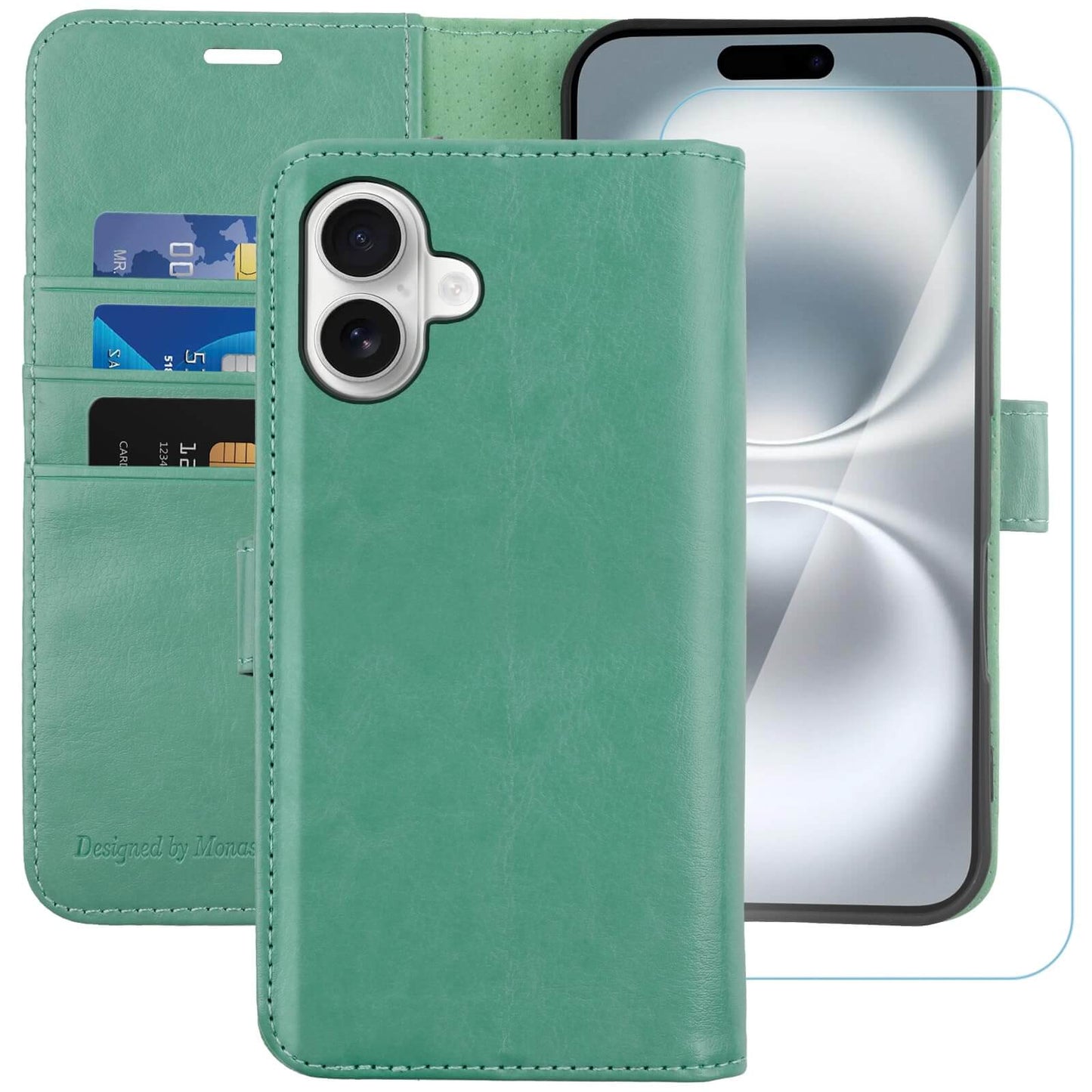 MONASAY Vegan Leather Wallet Case for iPhone 16 Plus