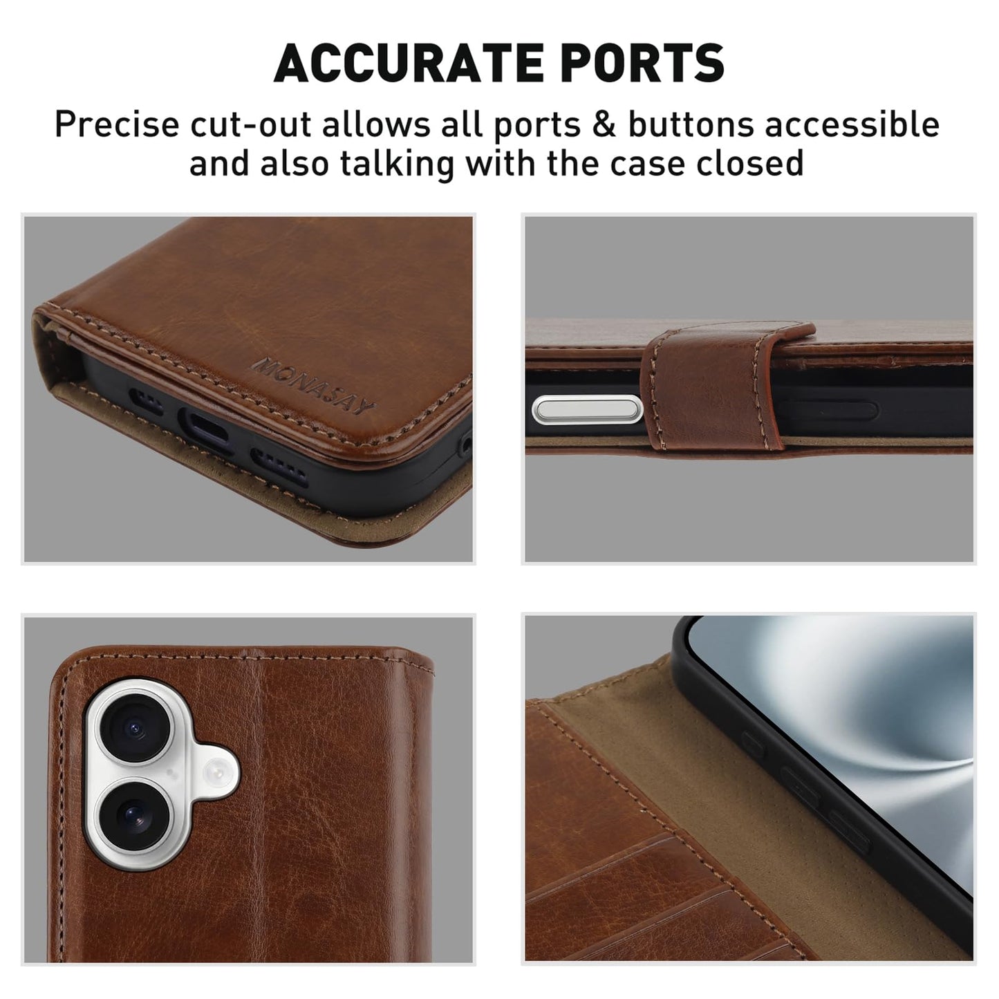 MONASAY Vegan Leather Wallet Case for iPhone 16 Plus