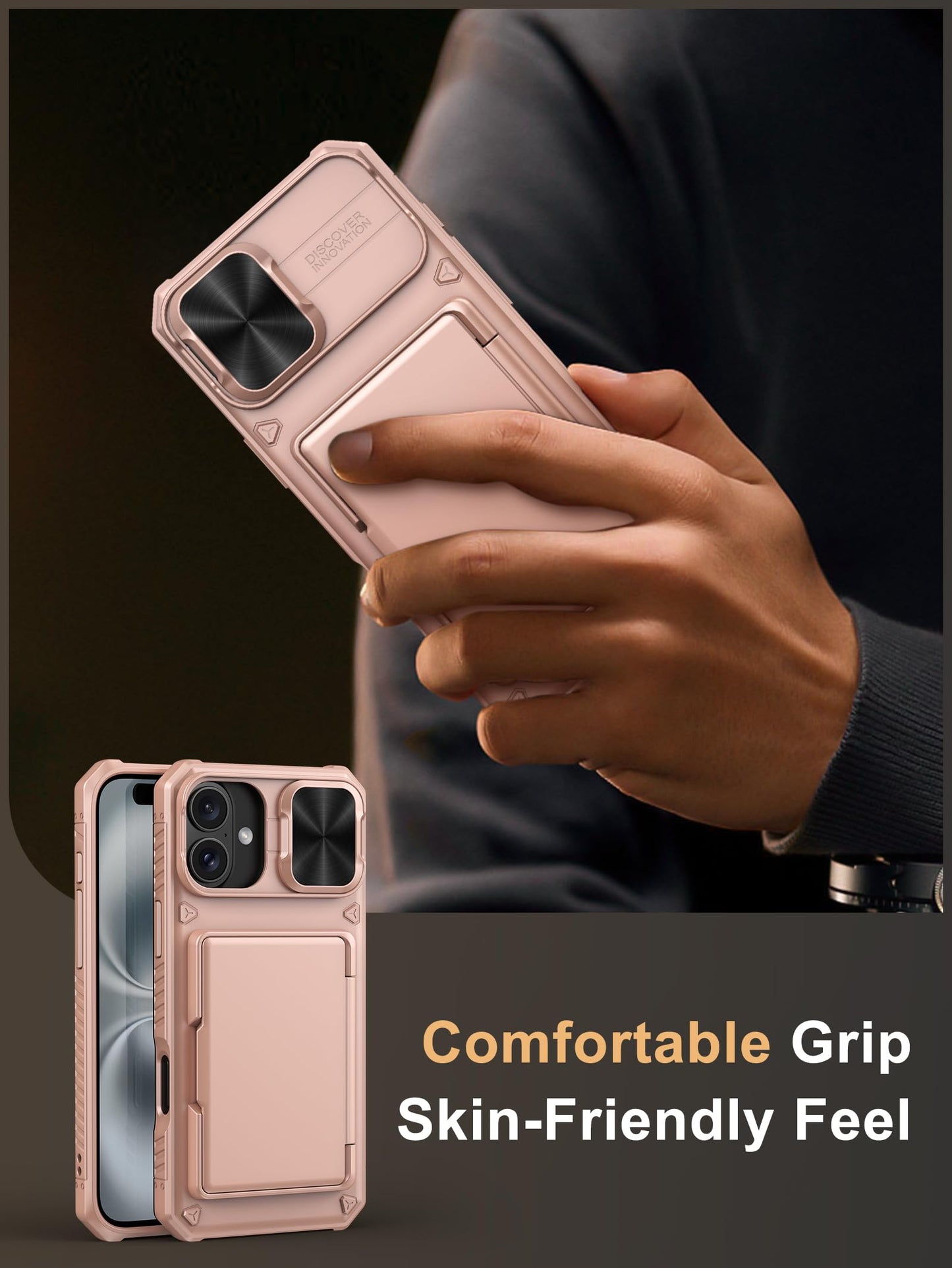 Vihibii Wallet Case for iPhone 16 Plus – Rose Gold, RFID
