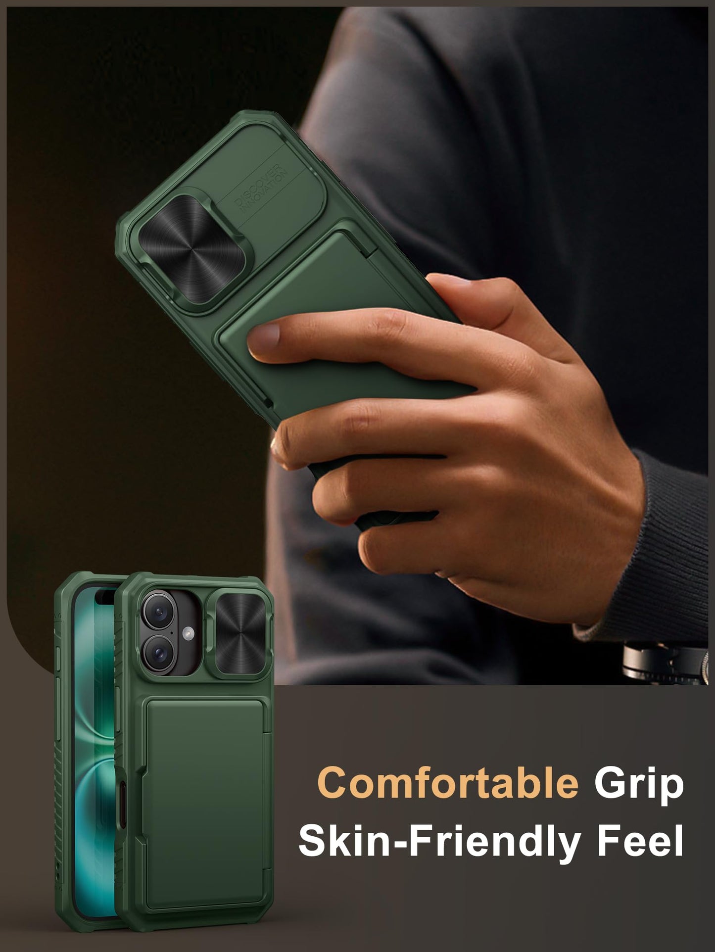 Vihibii Wallet Case for iPhone 16 – Green, RFID, Rugged