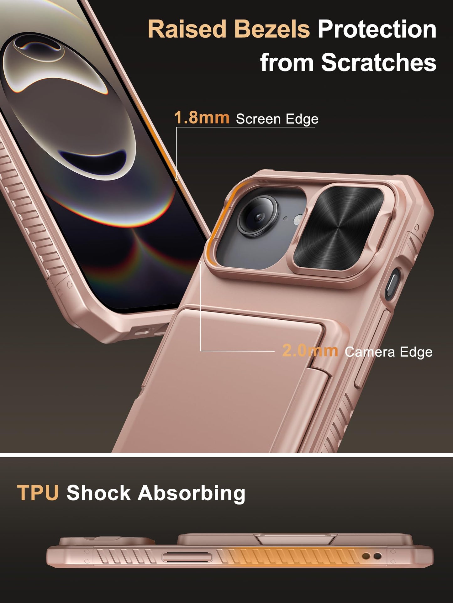Vihibii Wallet Case for iPhone 16e/SE 4 – Rose Gold, RFID