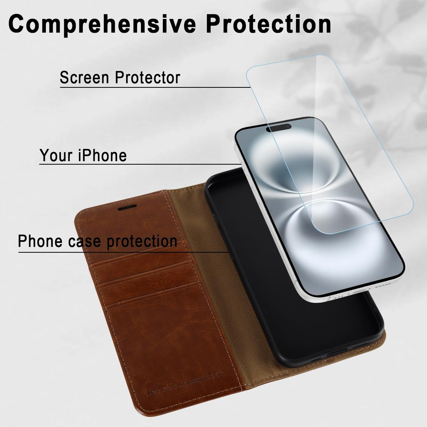MONASAY Vegan Leather Wallet Case for iPhone 16 Plus
