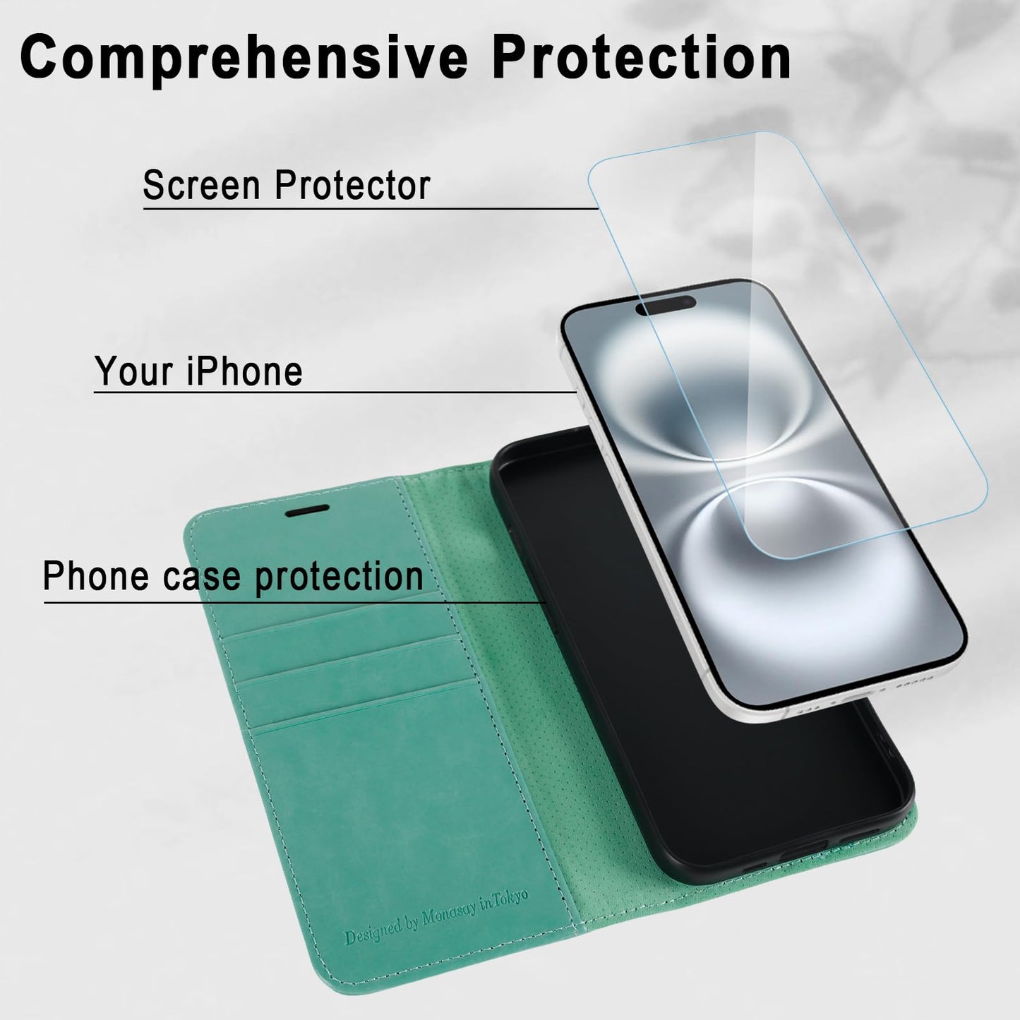 MONASAY Vegan Leather Wallet Case for iPhone 16 Plus