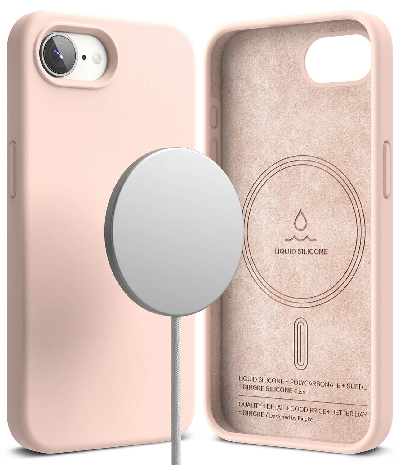 Ringke Magnetic Silicone Case for iPhone 16e – Pink Sand