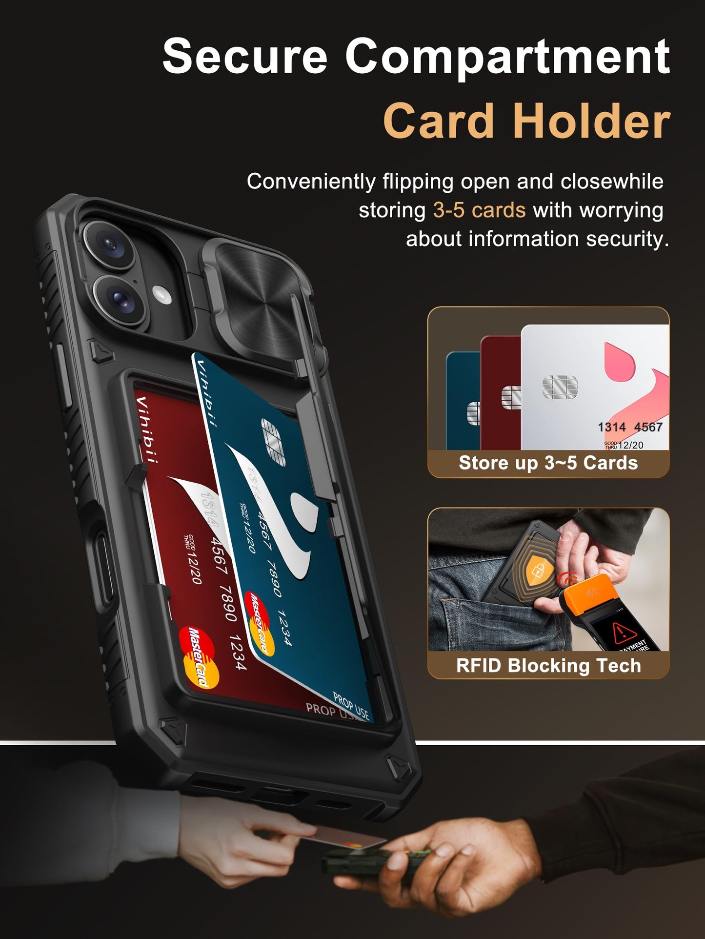 Vihibii Wallet Case for iPhone 16 Plus – RFID & Camera Cover