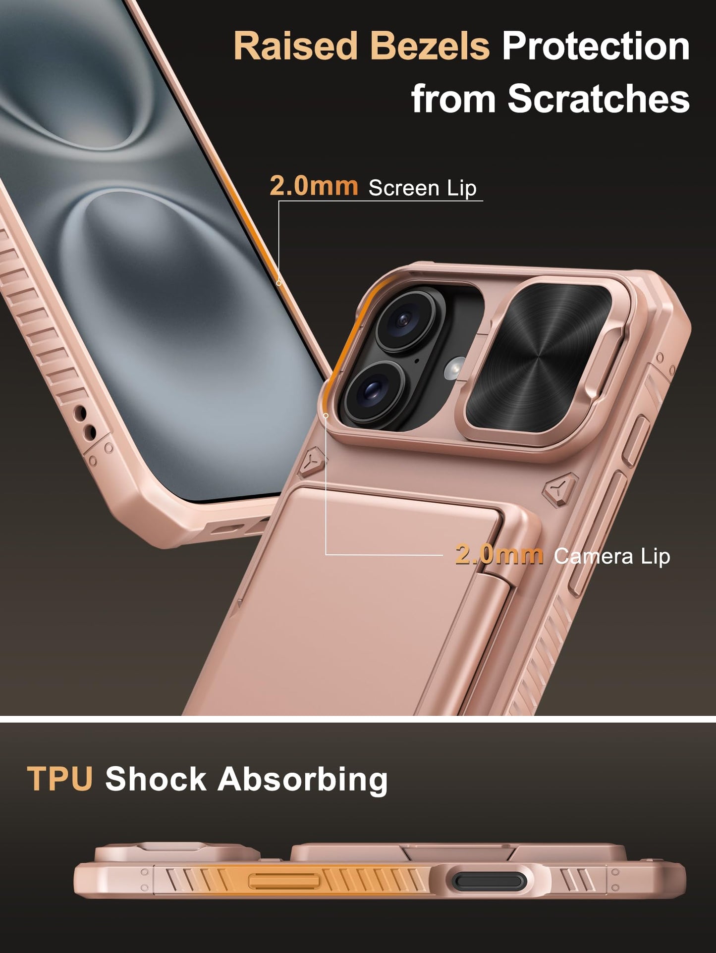 Vihibii Wallet Case for iPhone 16 Plus – Rose Gold, RFID