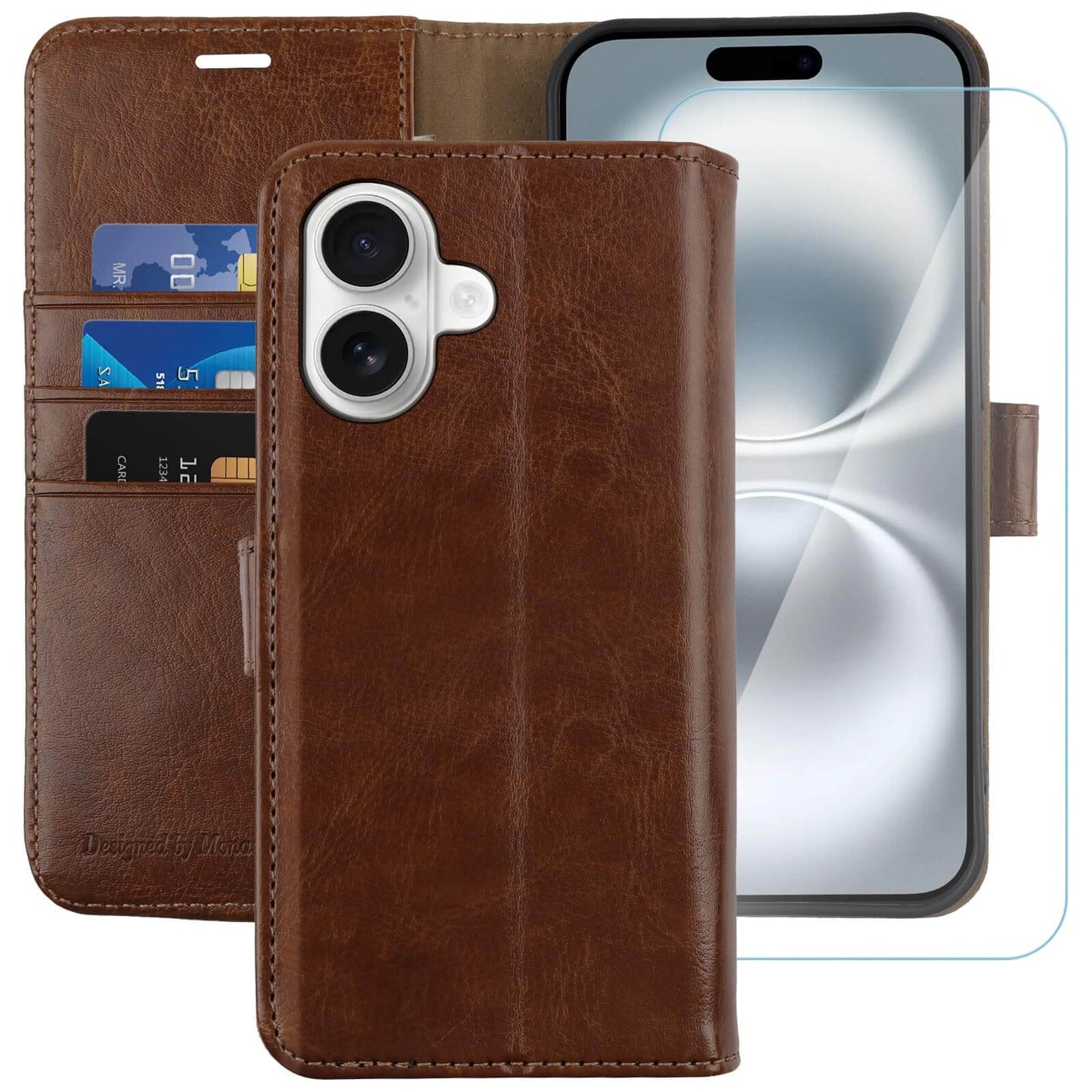 MONASAY Vegan Leather Wallet Case for iPhone 16 Plus