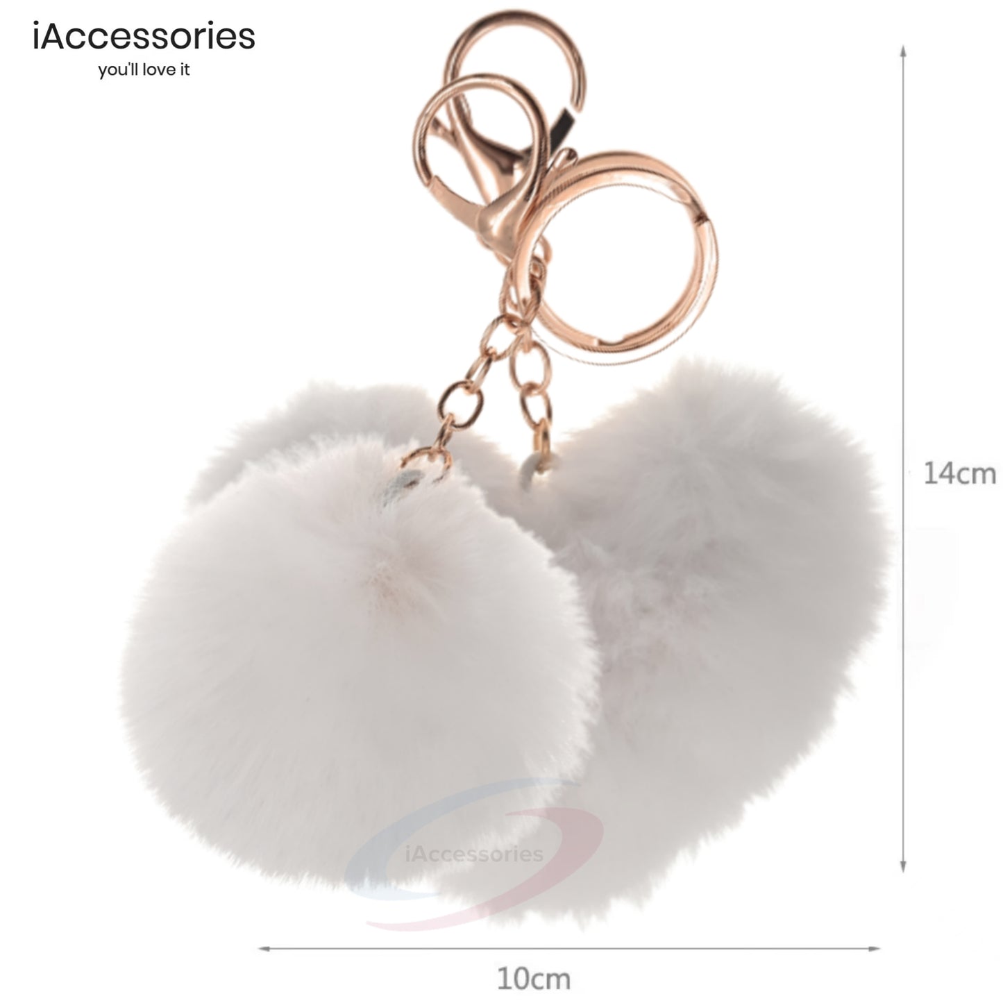 iAccessories Fluffy Faux Fur Soft Pom Pom Heart Keychain Key Ring Charm for Girls Hand Bags, Scooter, Bikes, Cars, and Home Keys - White - iAccessories