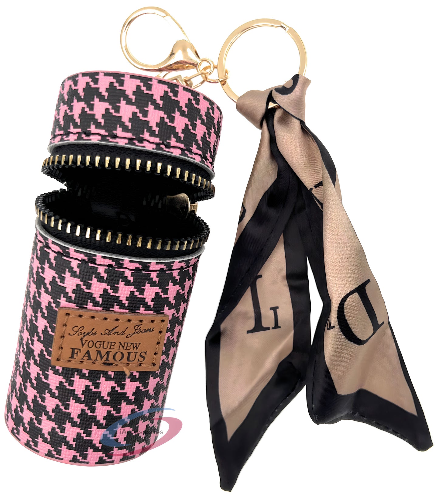 iAccessories Keychain Charm Stylish Bag Earphone Storage Mini Coin Purse - Black/Pink - iAccessories