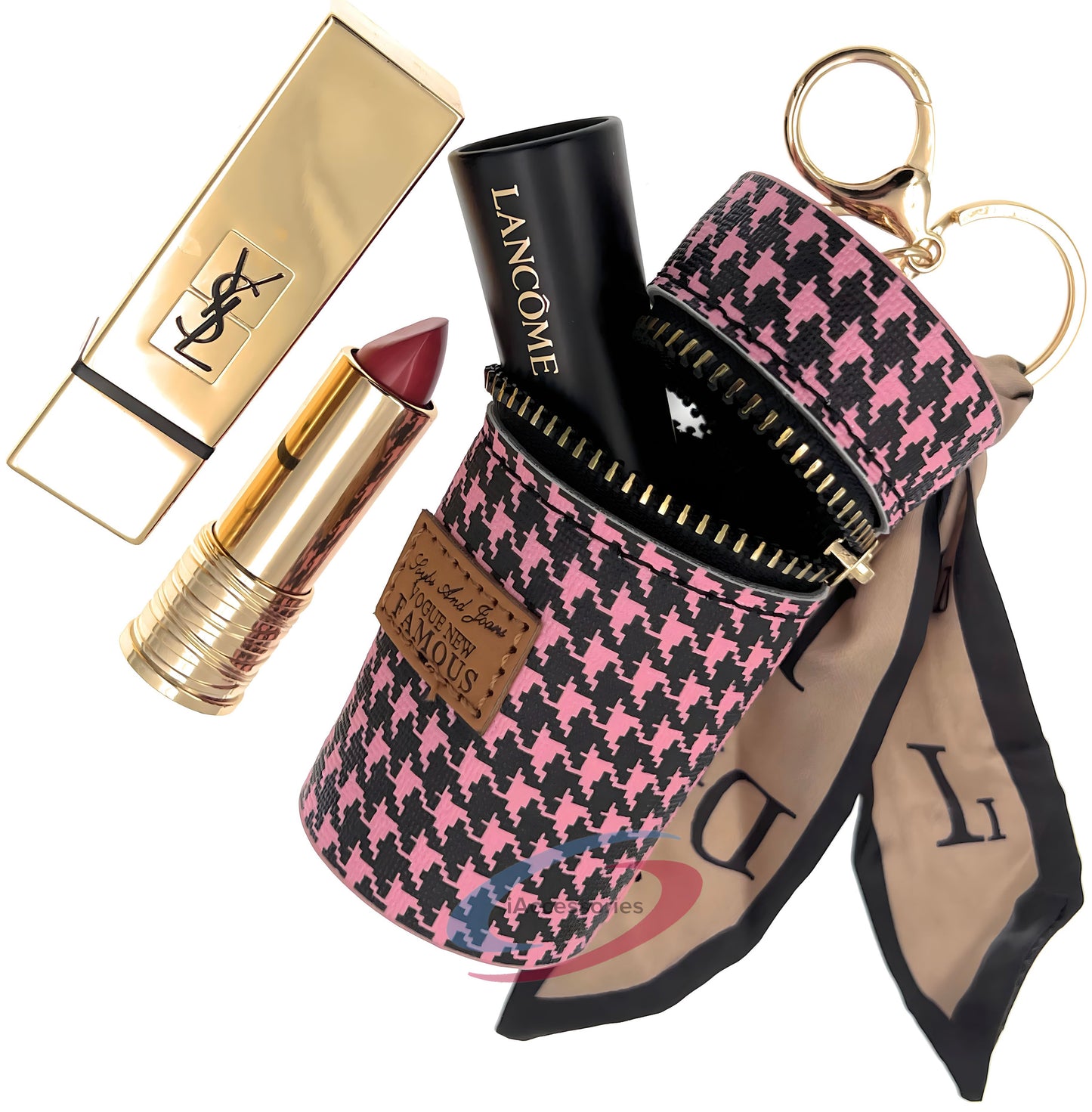 iAccessories Keychain Charm Stylish Bag Earphone Storage Mini Coin Purse - Black/Pink - iAccessories