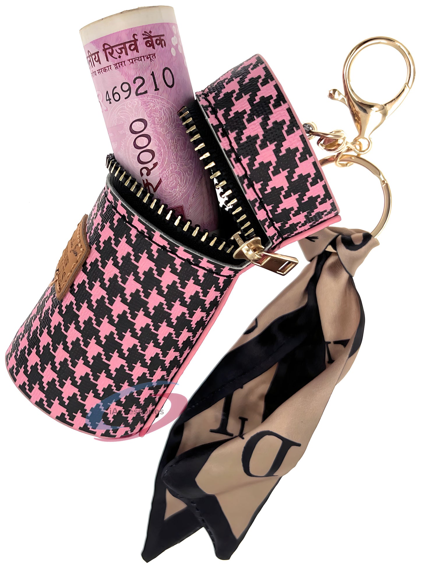 iAccessories Keychain Charm Stylish Bag Earphone Storage Mini Coin Purse - Black/Pink - iAccessories