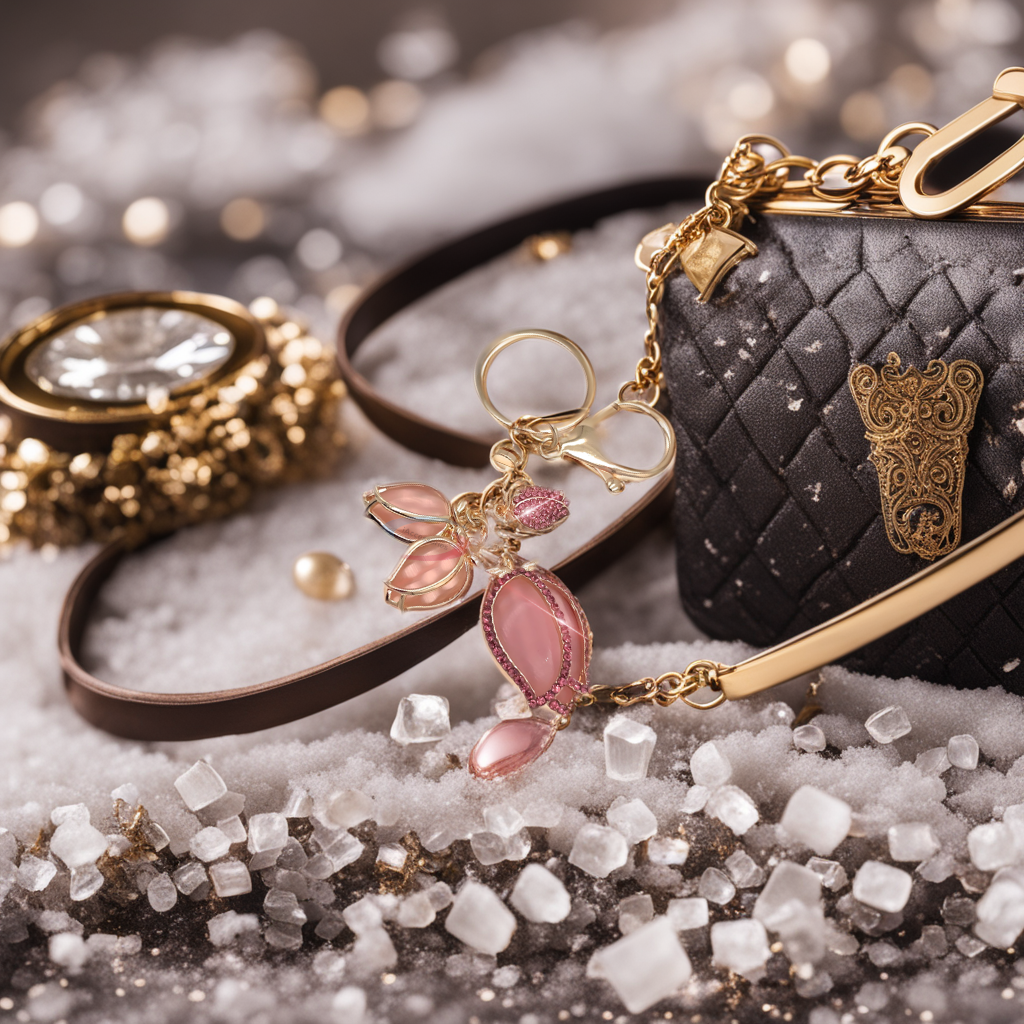 iAccessories Bling Rhinestones Rose Flower Fashion Keychain Charm - Pink - iAccessories