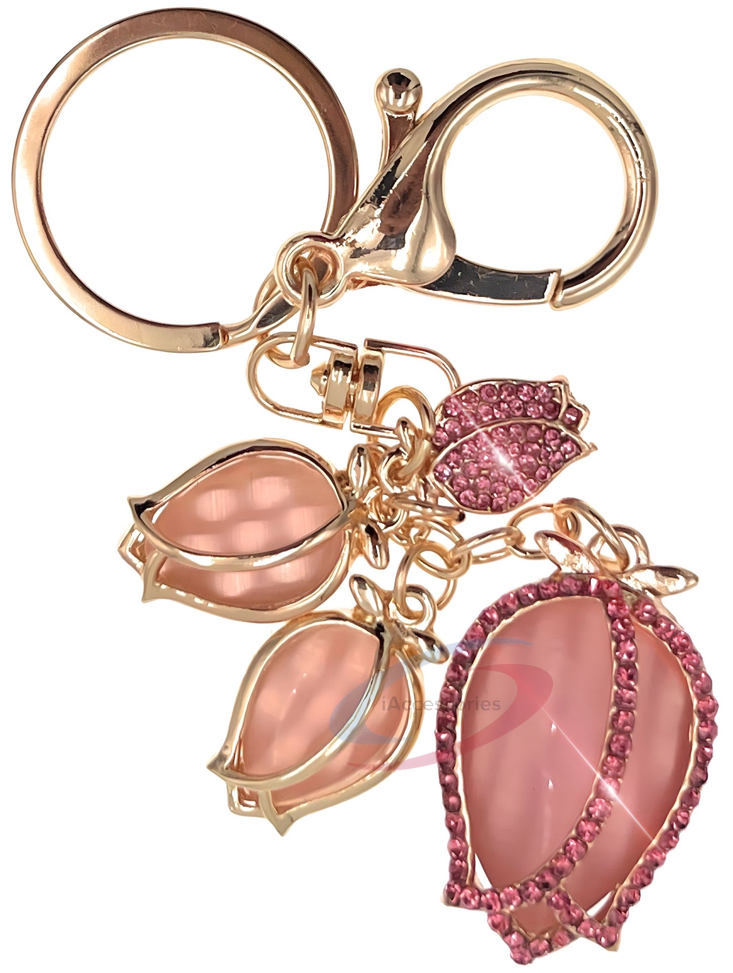 iAccessories Bling Rhinestones Rose Flower Fashion Keychain Charm - Pink - iAccessories