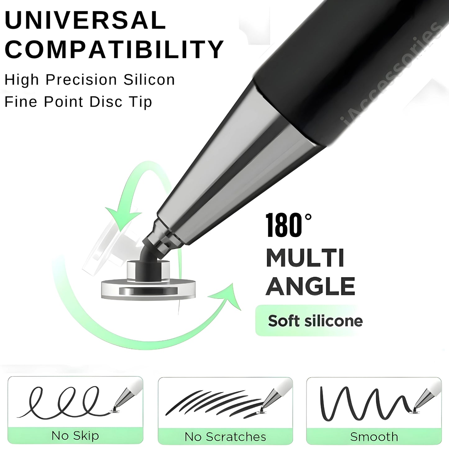 iAccessories 2 Way Magnetic Stylus Pen with Fiber & Fine Point Silicone Disc Tip - Black - iAccessories