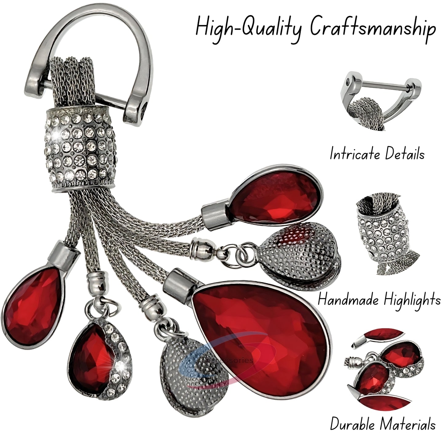 iAccessories Bling Colored Rhinestones Keychain Charm for Girls - Red - iAccessories
