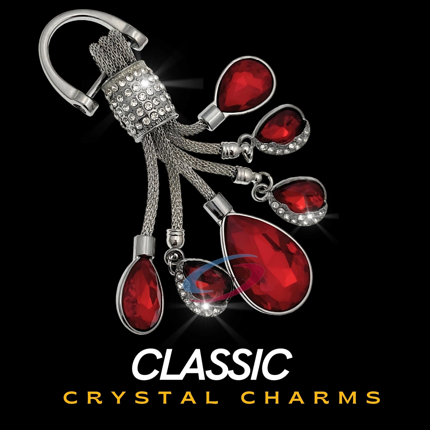 iAccessories Bling Colored Rhinestones Keychain Charm for Girls - Red - iAccessories
