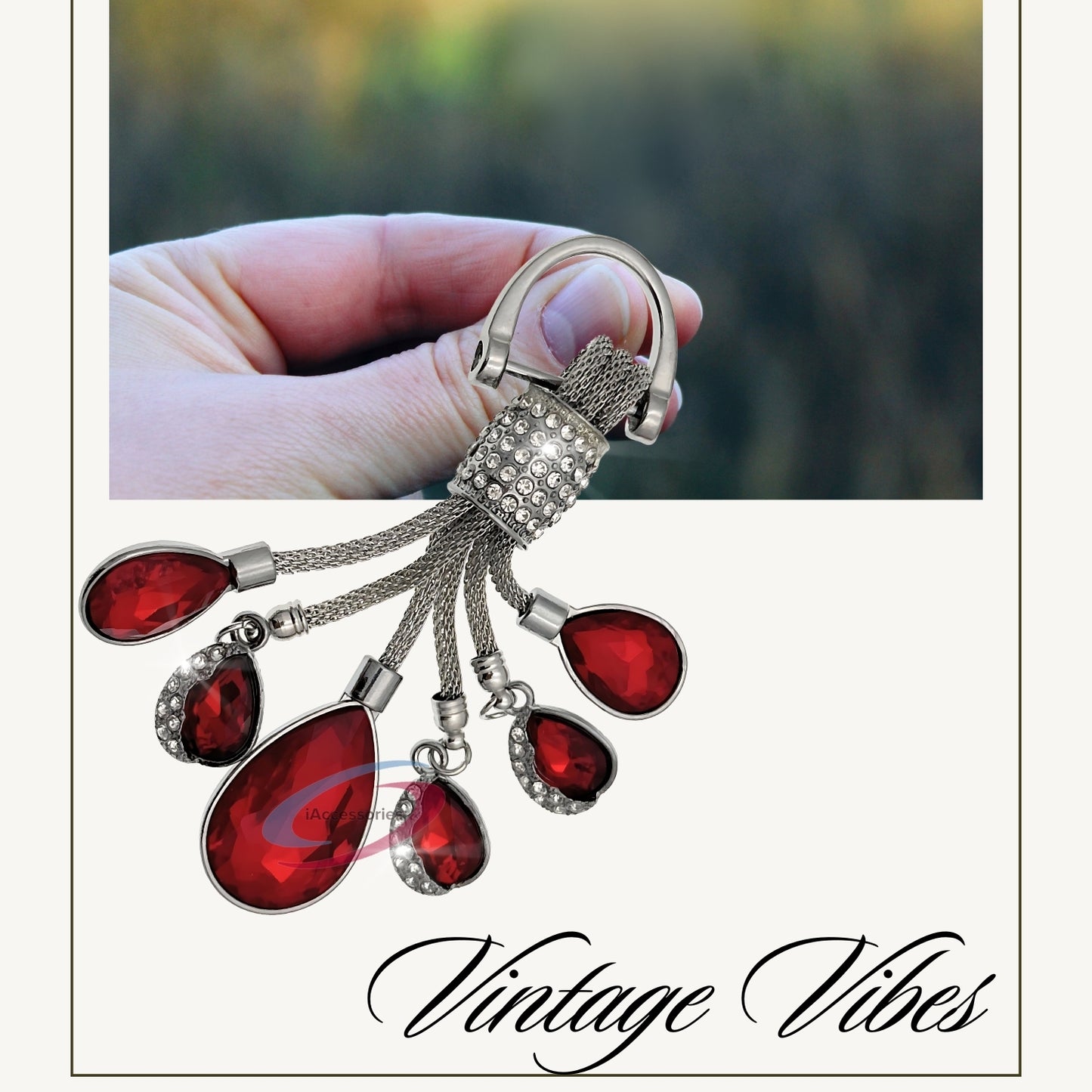 iAccessories Bling Colored Rhinestones Keychain Charm for Girls - Red - iAccessories