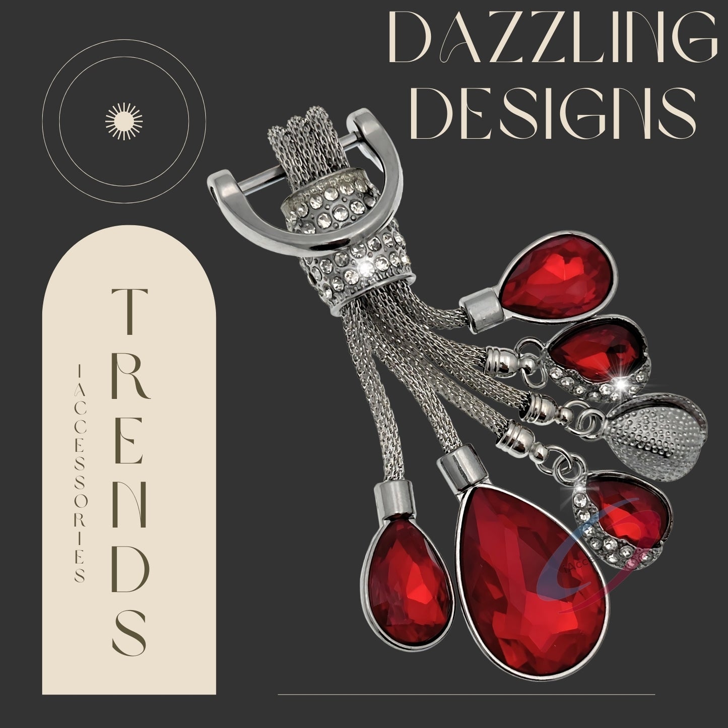 iAccessories Bling Colored Rhinestones Keychain Charm for Girls - Red - iAccessories