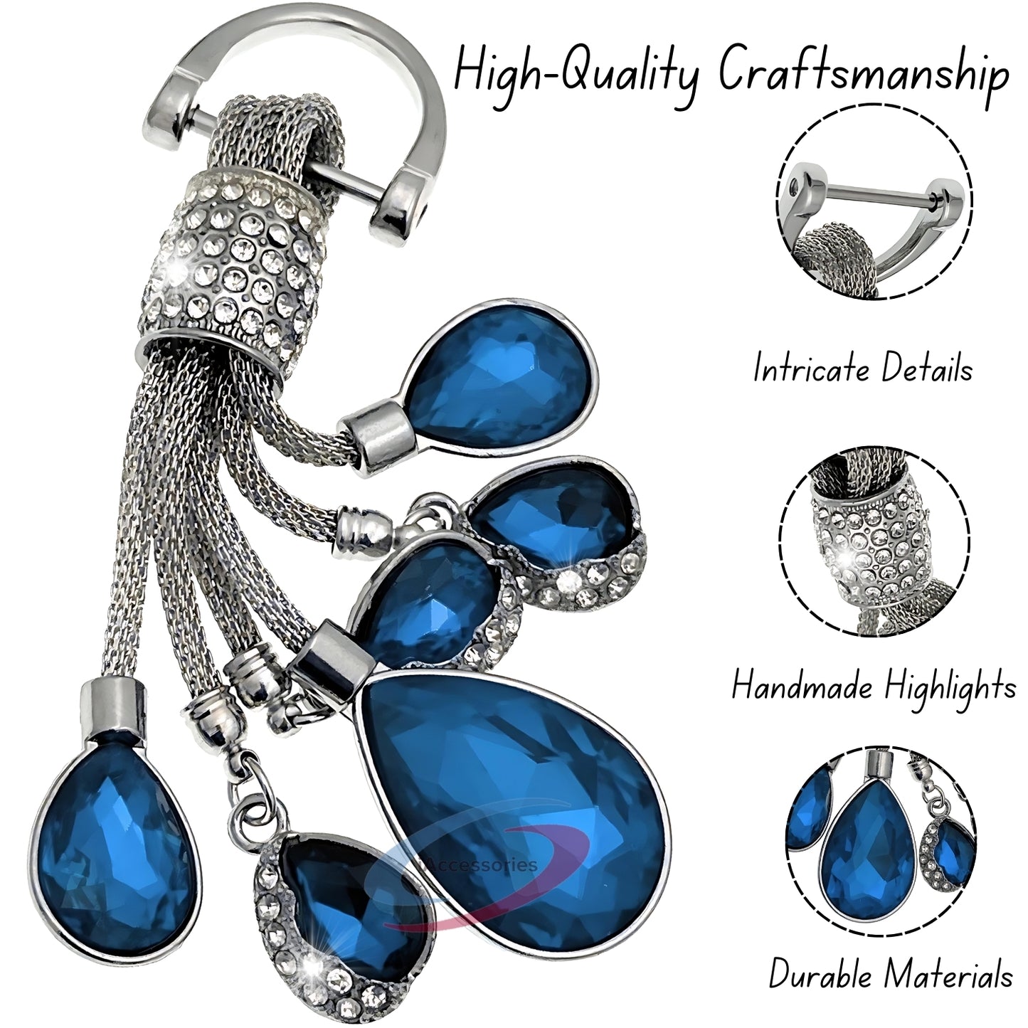 iAccessories Bling Colored Rhinestones Keychain Charm for Girls - Blue