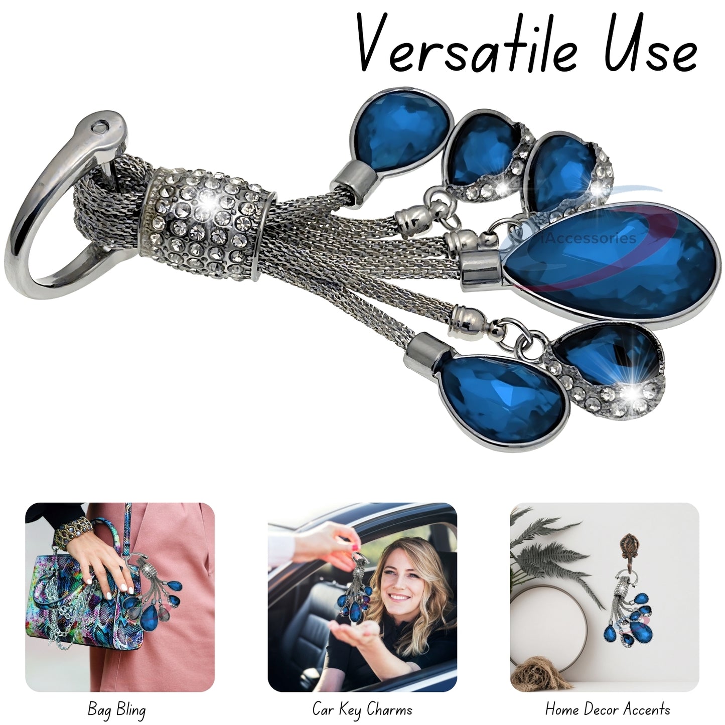 iAccessories Bling Colored Rhinestones Keychain Charm for Girls - Blue
