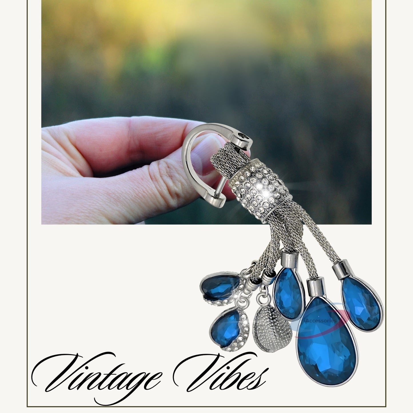 iAccessories Bling Colored Rhinestones Keychain Charm for Girls - Blue