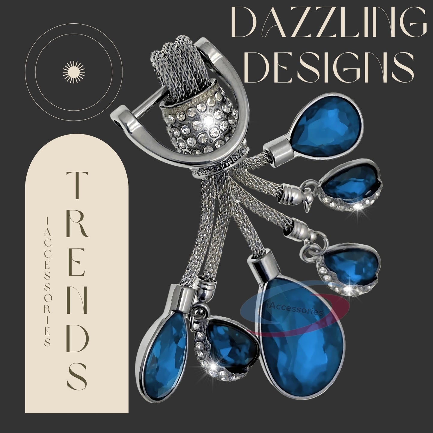 iAccessories Bling Colored Rhinestones Keychain Charm for Girls - Blue