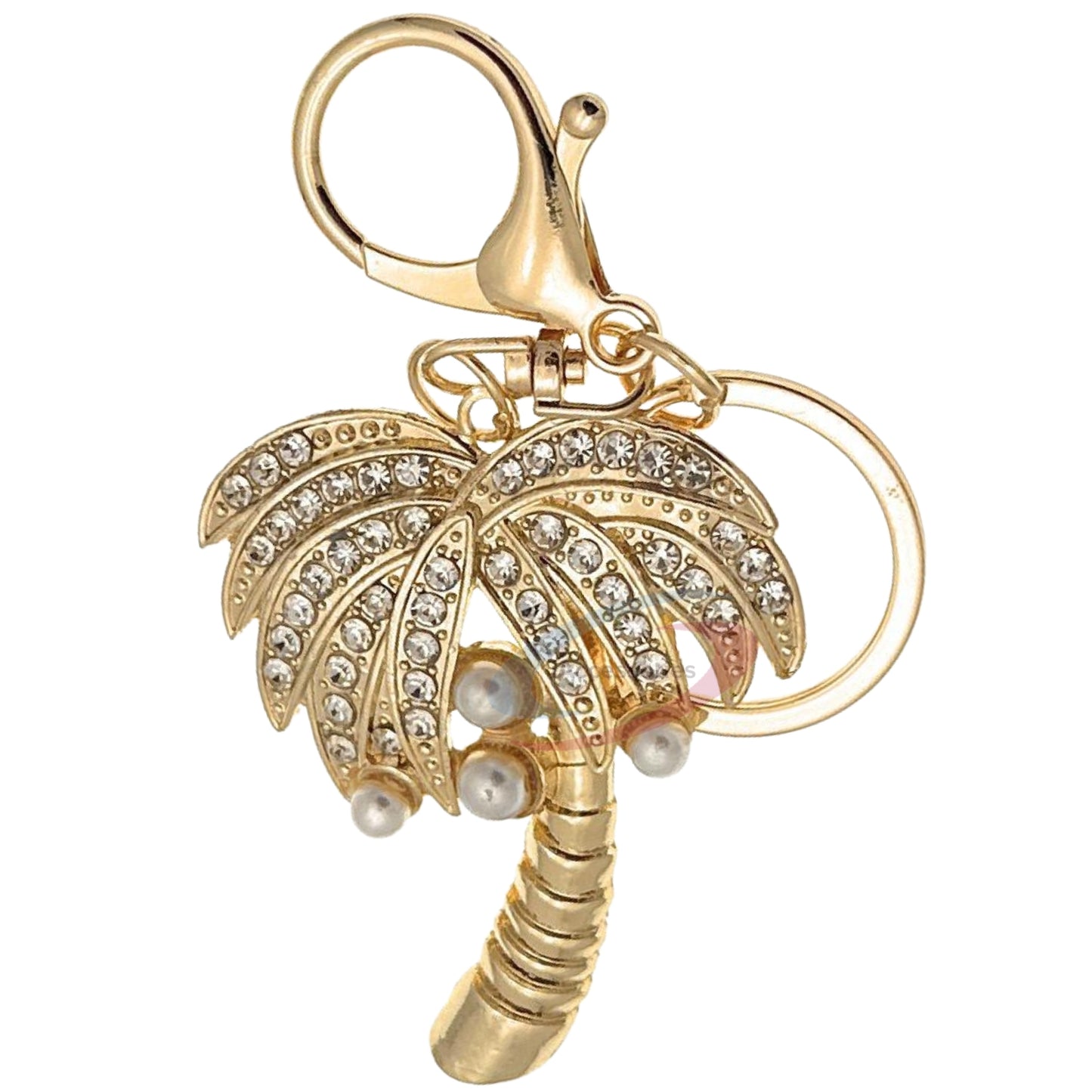 iAccessories Crystal Palm Tree Keychain | Gold Pearl Charm for Bags, Cars & Bikes - iAccessories