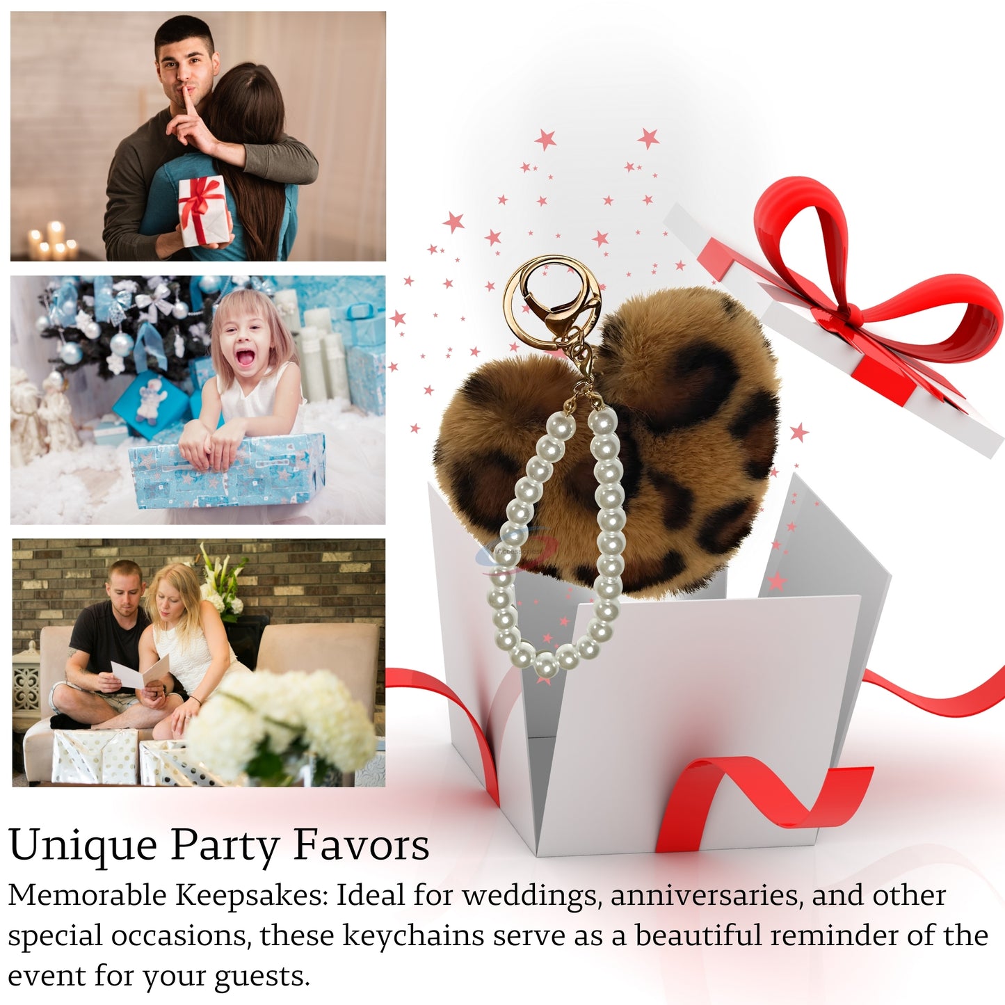 iAccessories Fluffy Faux Fur Soft Pompom Heart Keychain Charm with Pearls - Brown Lepo - iAccessories
