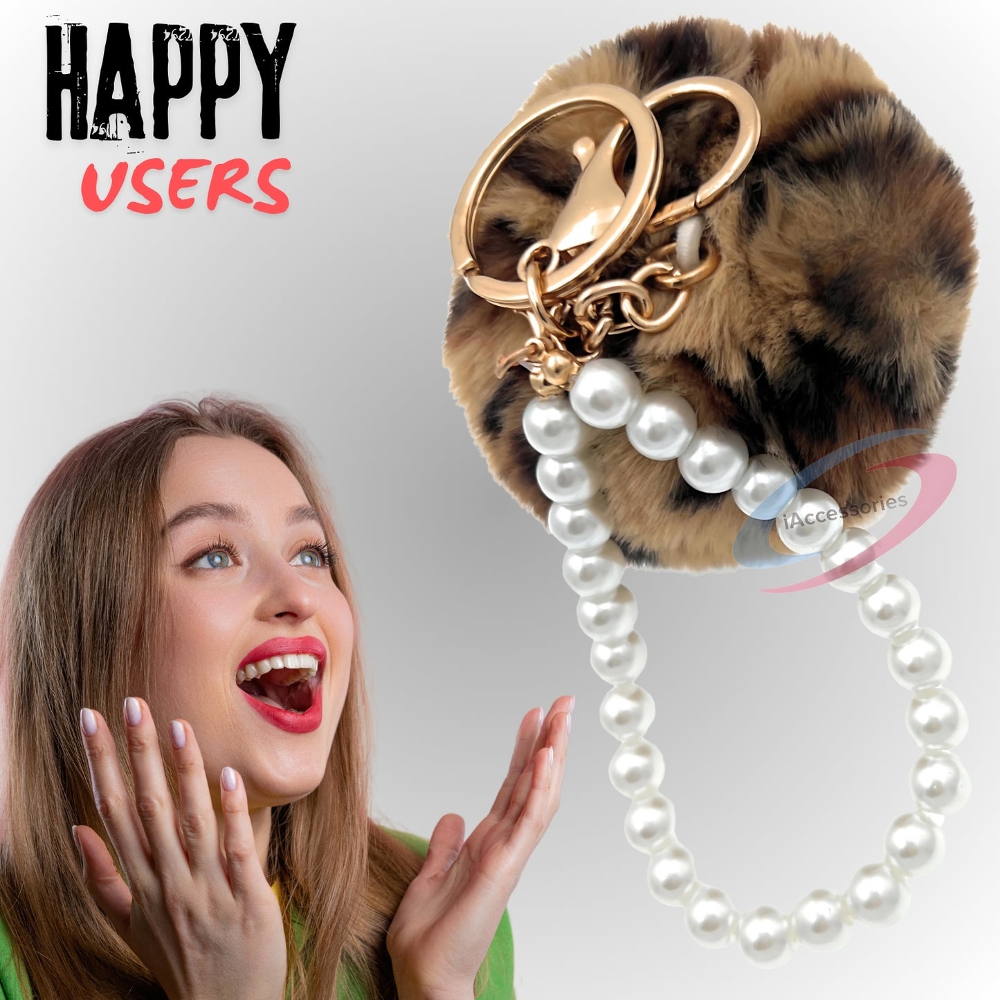 iAccessories Faux Fur Pompom with Pearls Keychain Charm - Brown Lepo for Girls' Bags, Cars, Scooty, Bike, Home Keys - iAccessories