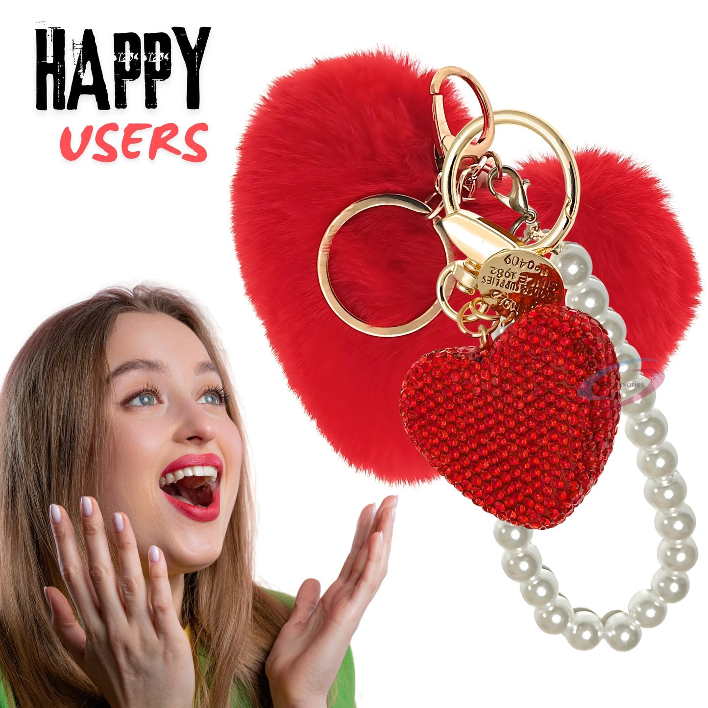 iAccessories Red Faux Fur Heart Keychain with Rhinestones - Elegant Romantic Gift - iAccessories