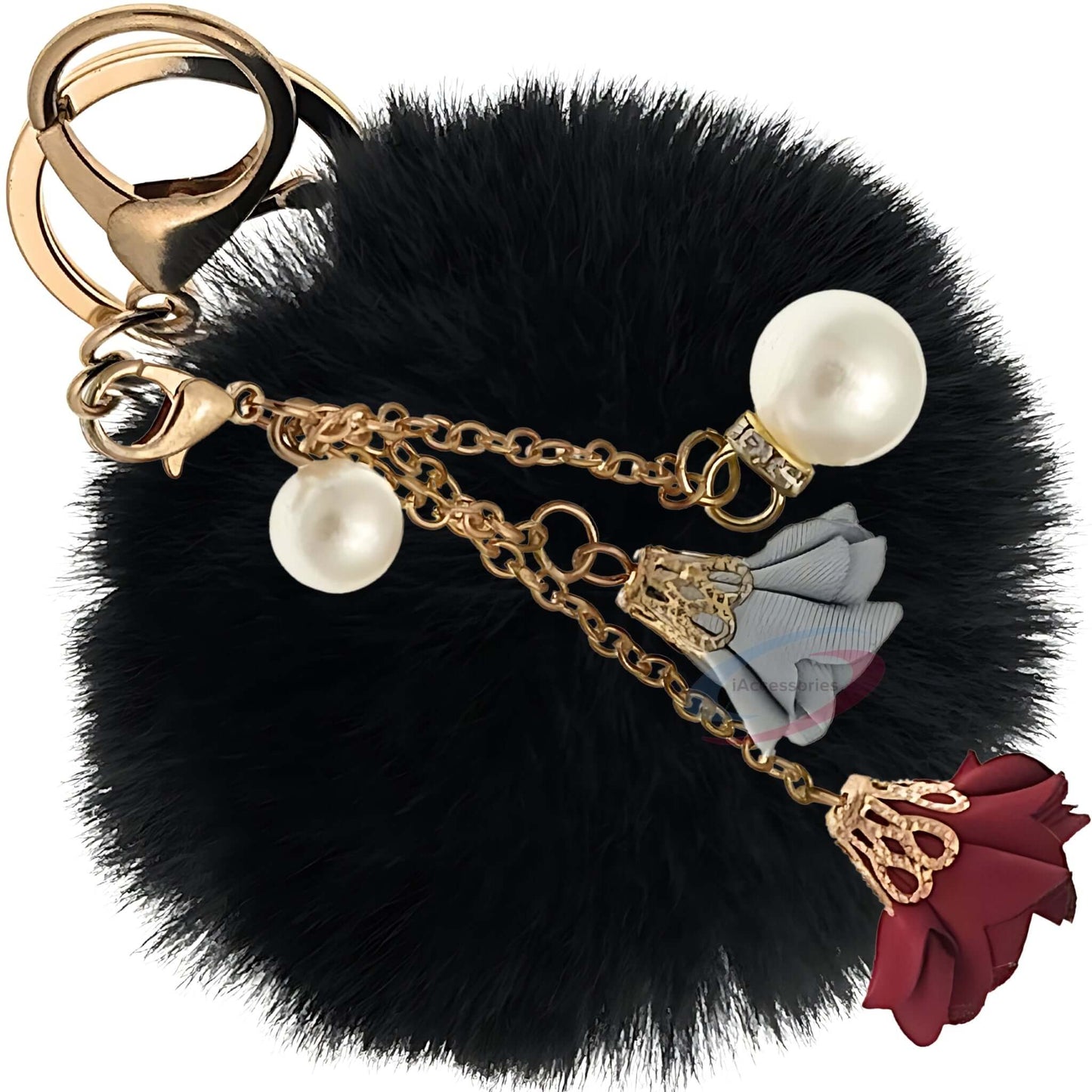 iAccessories Rose Pearl Pom Pom Keychain - Black - iAccessories