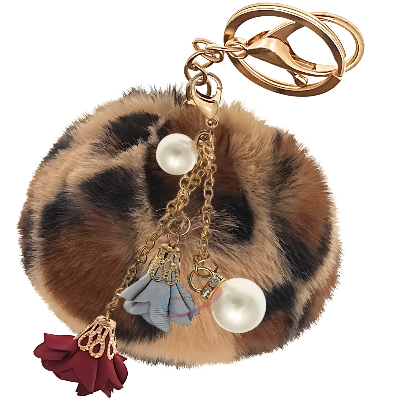 iAccessories Rose Pearl Pom Pom Keychain - Brown lepo - iAccessories
