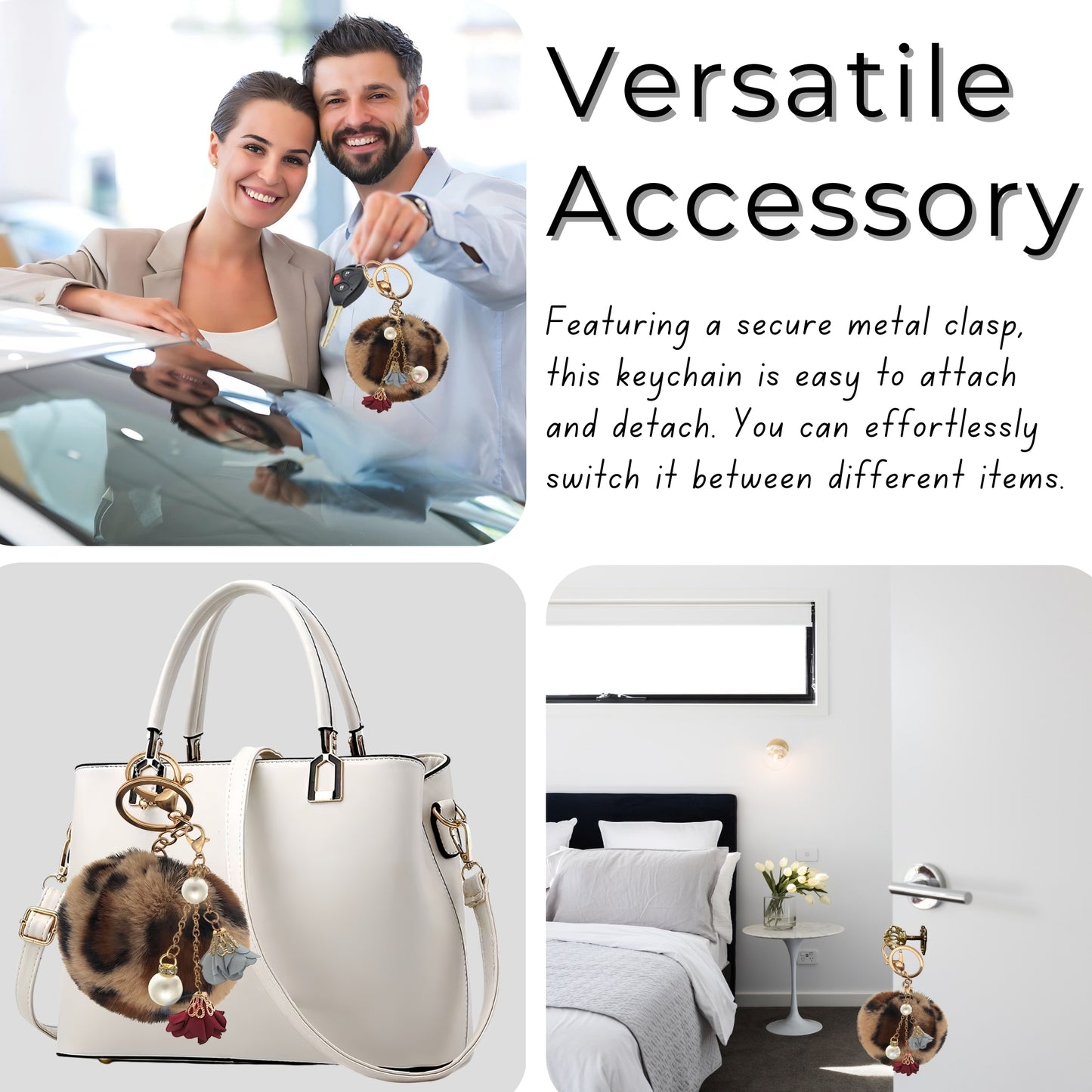 iAccessories Rose Pearl Pom Pom Keychain - Brown lepo - iAccessories